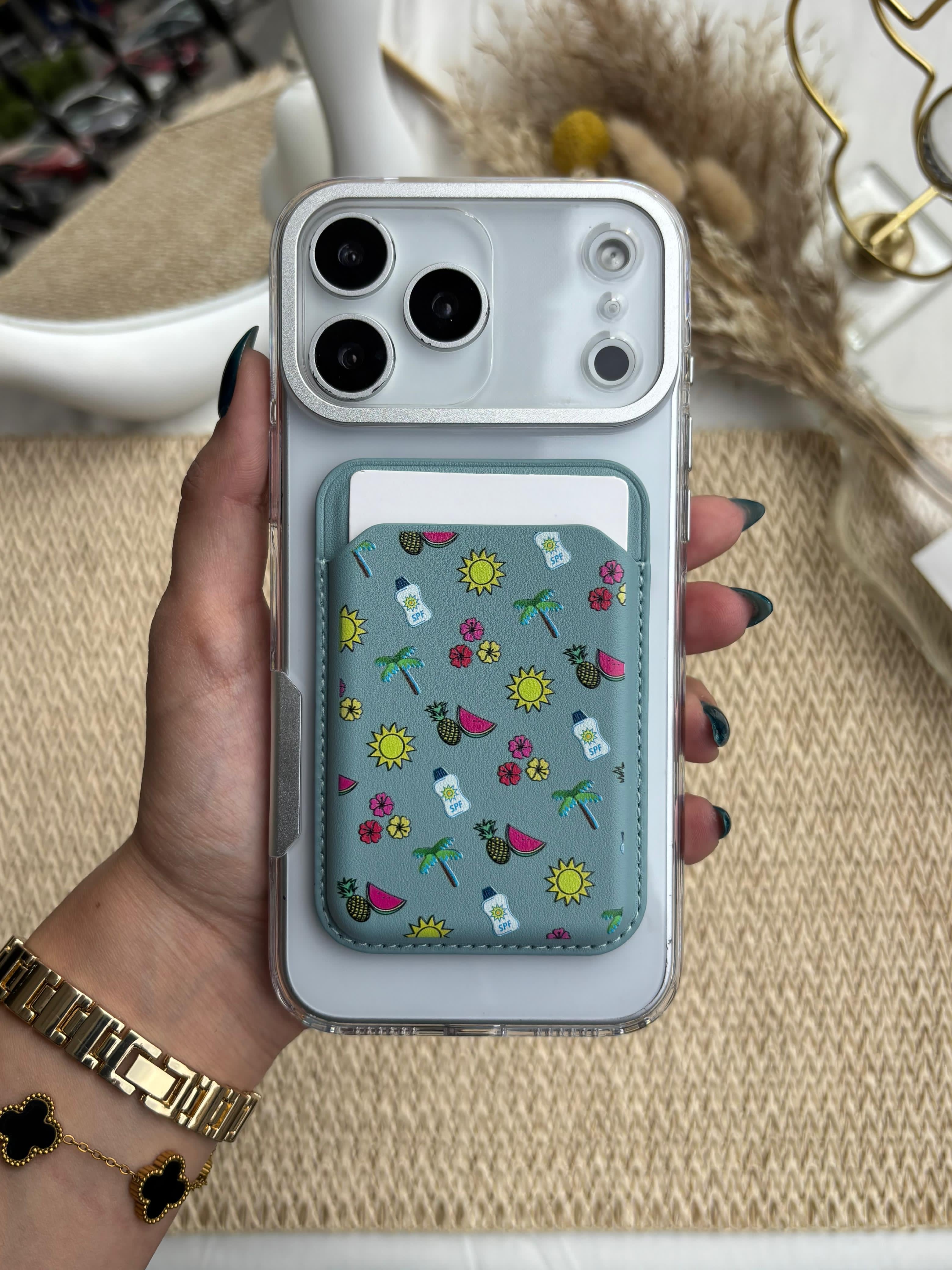 Printed MagSafe Wallet - Green